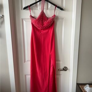 Elegant Red Beaded Women's Dress